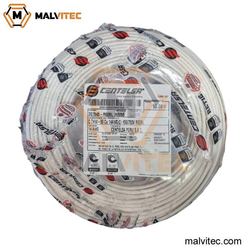 ROLLO 50 MTS THW-90 14 AWG CENTELSA